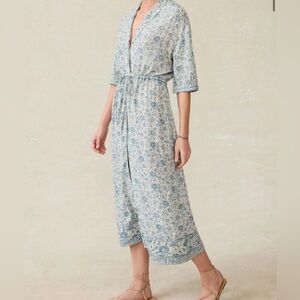 Faherty Blue Floral Midi Dress, drawstring waist